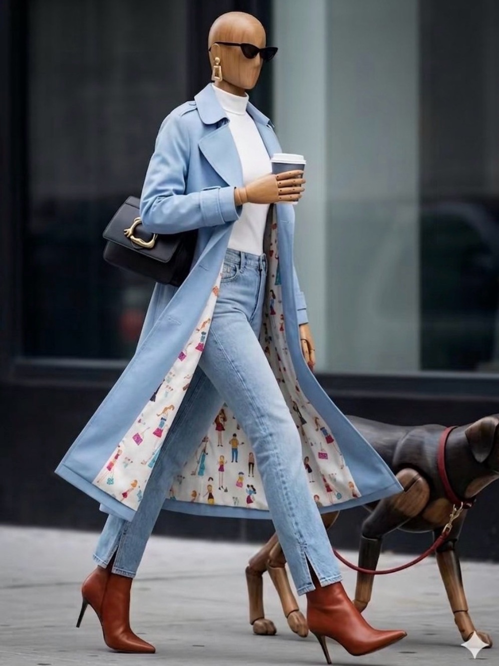 🧥 VTG Willi Smith Sky Blue Double-Breasted Trench Coat – Size L